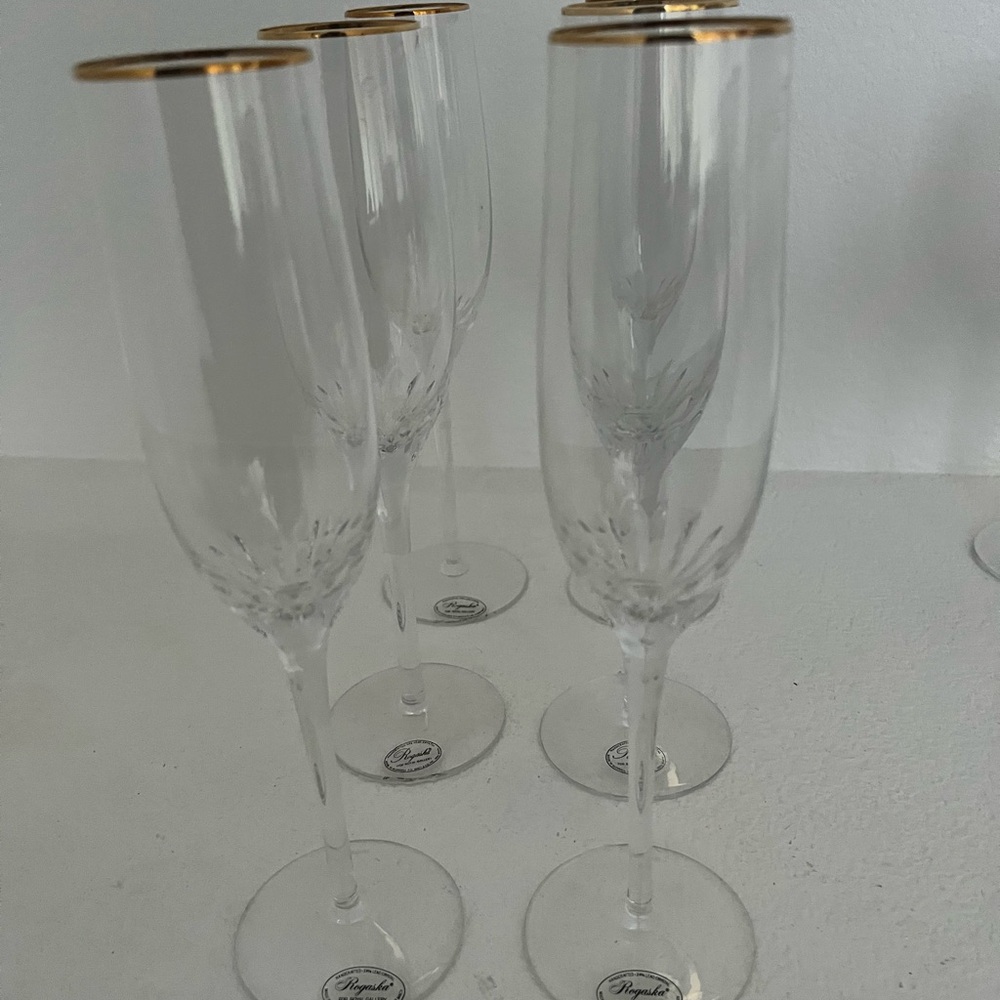 Rogaska Royal Gallery Lara Gold Rimmed Crystal Champagne Flutes
